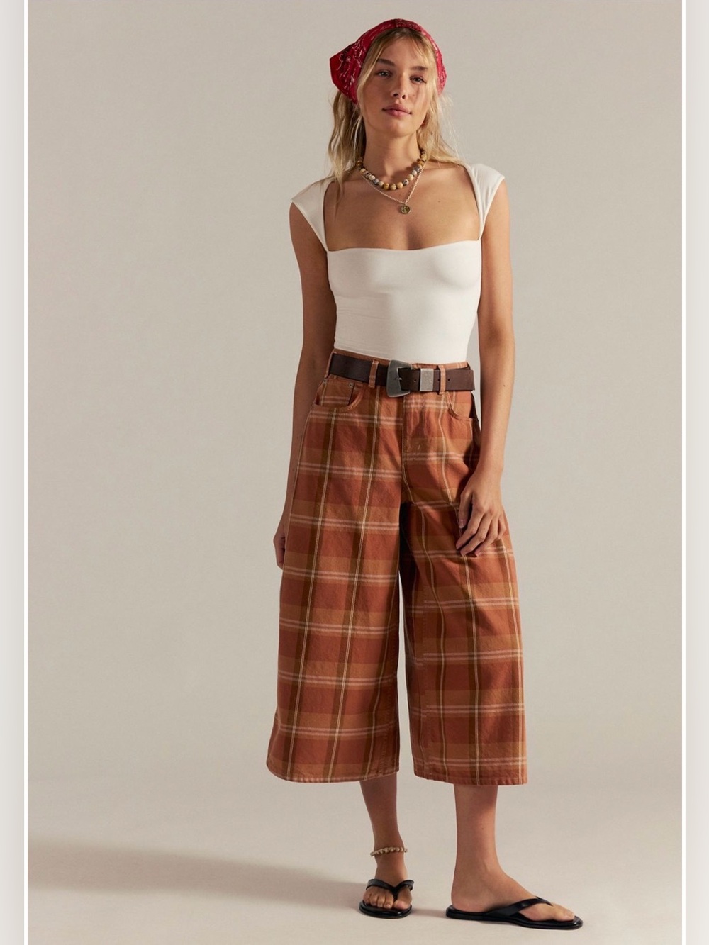 Free People We The Free High Top Wide Crop Plaid Jeans